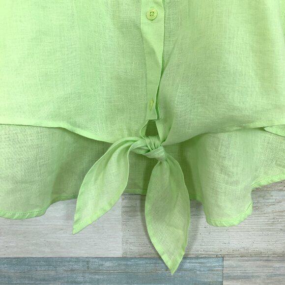 Chicos Linen Lydia Tie Front Shirt Green Lagenlook Non Iron Womens Large 2 - Picture 5 of 7